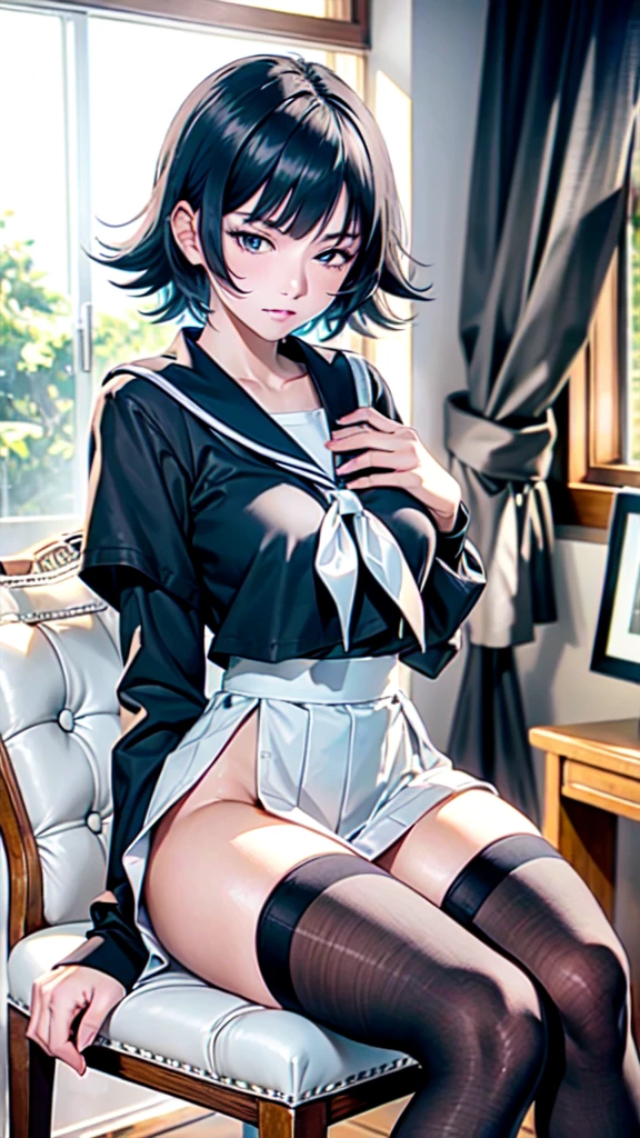 (masterpiece:1.2, best quality), 1girl,, (smile face),blushing, nipple, closeup ,garter belt, thongs ,looking back,school girl, extreamly detailed crotch