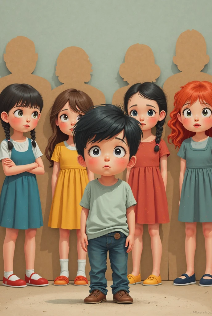 Female children (alone) (short red hair and blue shirt and showing cell phone)
