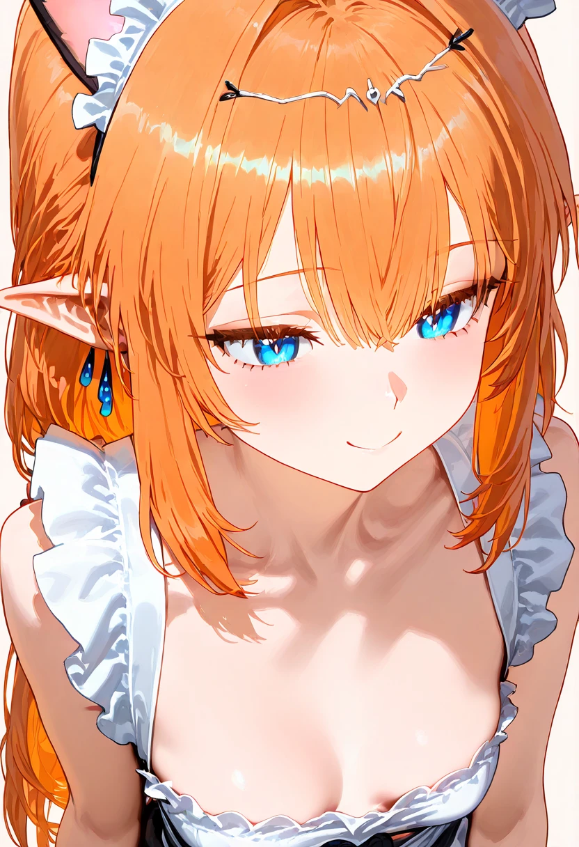 (NSFW), Elf Princess, flower, parts, hits, redhead, by the wide, green eyes, hair between the eyes, flower earrings, blurred background, High resolution, Wallpaper