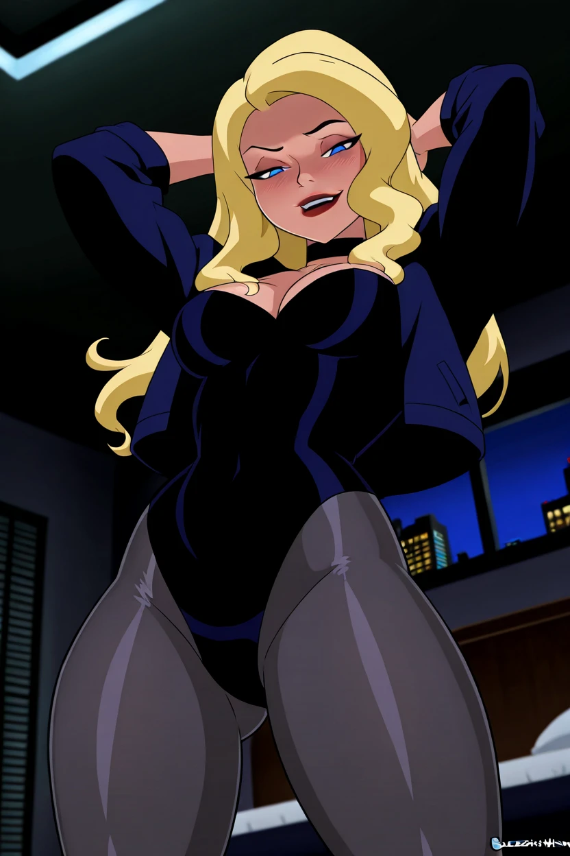 Damian Wayne(aka Robin/Son-of-Batman) transformed into a female blonde bimbo with gigantic breasts with erect nipples and thick lips and is dressed as a stepford wife.