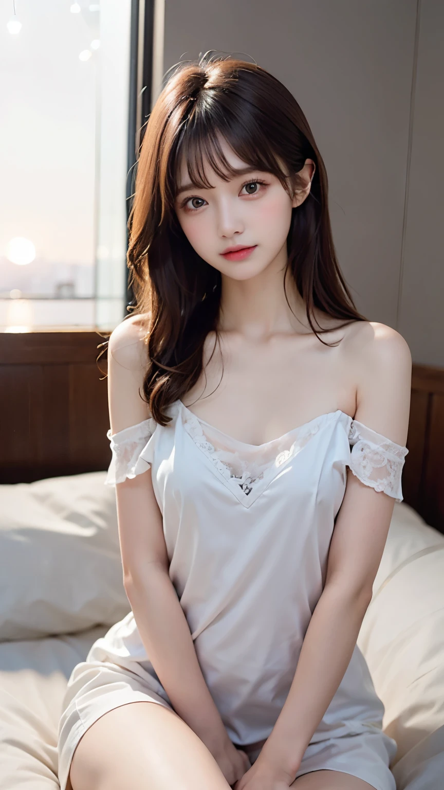 Smile、night、original photography、(((ultimate beauty portrait)))、((sparkling skin))、1 girl、23 year old beautiful girl from Prague、bright expression、((brown hair))、(Pure white clothes),(C cup)、(White suspenders)、((Big eyes sparkling like gems,double eyelids))、Clothes slightly open、pantyhose、Glowing and radiant skin、(medium hair)、(silk ponytail)、(standing)、(from below)、under skirt、(from below看内衣的特写)、Eyeliner、beautiful bangs、hair between eyes、((​Masterpiece、top quality、Super detailed、lamp、intricate details、high resolution、Very detailed))、background for this、8 kood、digital SLR、soft light、high quality、film grain、富士XT3 、shallow view deep、natural soft light、Kamimei