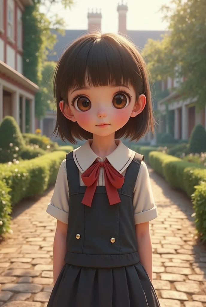 girl with short brown hair antlers wearing school uniform
