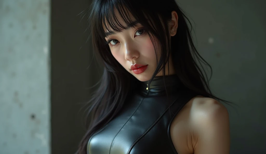 RAW, 1girl, colorful, (masterpiece, best quality), (ulzzang-6500-v1.1:0.4), (pureerosface_v1:1.1), cowboy shot, (detailed skin:1.3, detailed face:1.3),
dslr, realistic, waving, looking at viewer, sharp focus, delicate,
(korean beauty, korean mixed:1.2), (Glossy skin + Shiny skin:1.4), (sweaty:1.1),
(big breasts:1.2, thick thighs:1.1, narrow :1.1),
(black_hair, long hair, straight hair:1.3), (big_eyes, brown_eyes), red_eyeshadow, long_eyelashes, red lips, eyes_smile, stud earrings, (holographic iridescent metallic black latex swimsuit:1.4),
beach, day, (sunlight_on_front_face:1.3),
(((((()))))),17 agee,(((Blt bangs, princess bangs))), (((Very heavy,very voluminous bangs:1.1))),(((Very long, Very heavy,Very voluminous side locks:1.1))),, hime-cut, Hairstyle with straight bangs, Round face with dull bangs, dull with long hair、Bangs are cut straight,