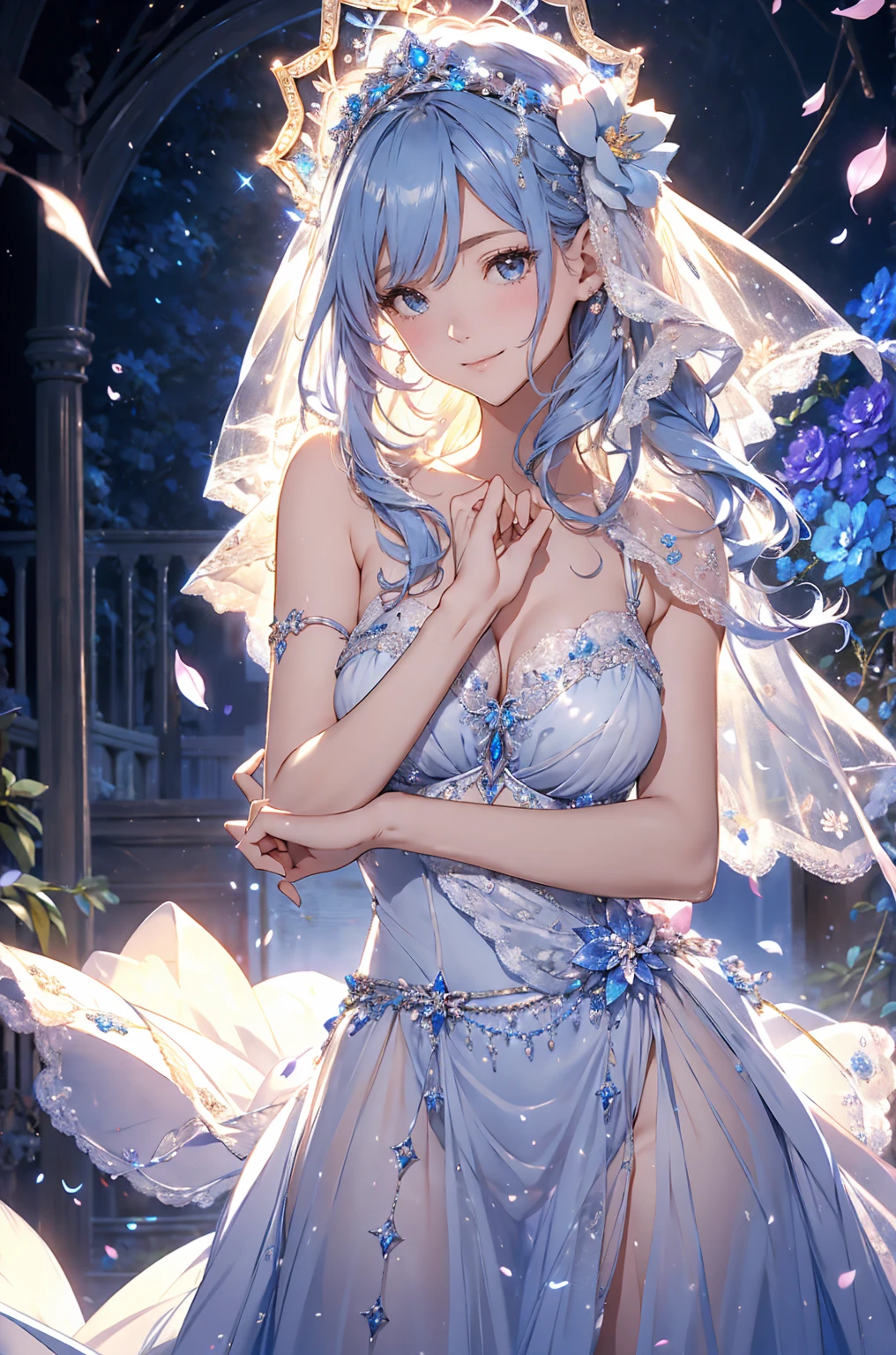 In the garden full of flowers, in the sun, Little girl in floral dress is dancing Sexy transparent white colonial style dress, Perfect body, Clear chest, Well-defined collarbone, Surreal, lifelike, detailed, Perky transparent nipples, Wet clothes(whole body:1.1),cross,Holy,best quality,Large Breasts,Big Ass,No underwear
