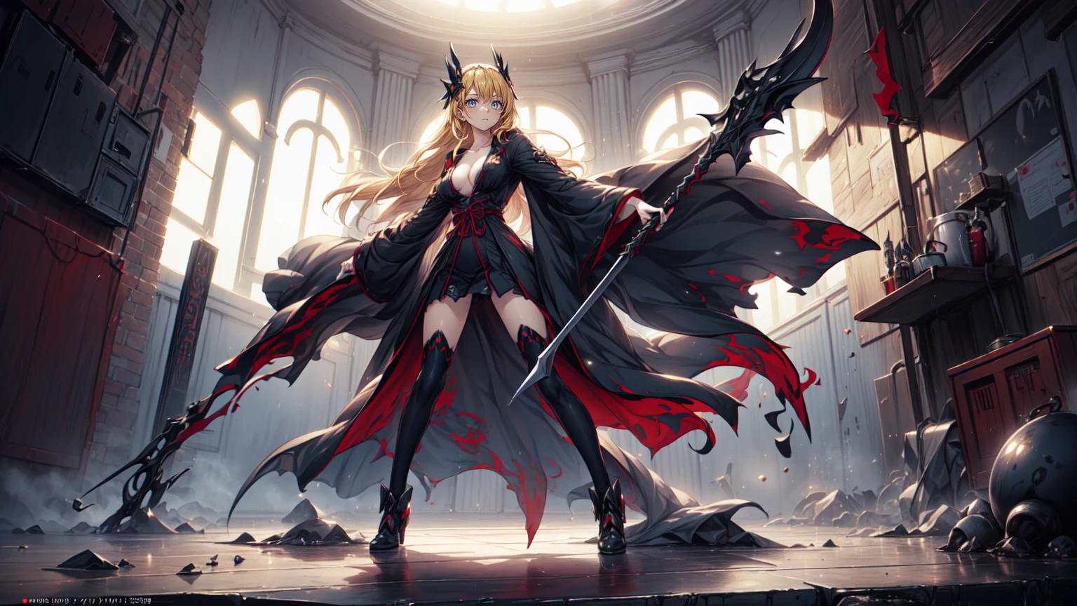shinigami Grim Reaper's Scythe Tall Beauty long peach-colored hair huge tit Gothic dresses Dark Souls