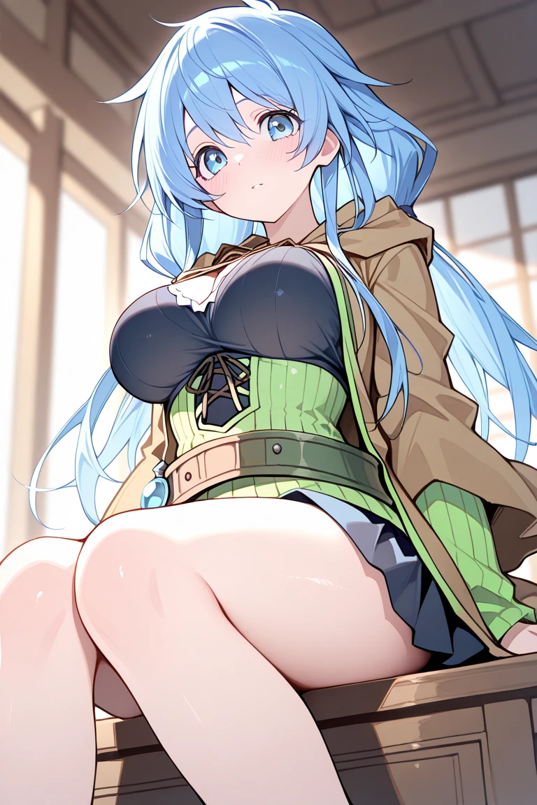 long hair aqua hair ponytail red eyes, slit pupils, big breast,(((inside black trashbag,inside trashbag all body bellow the neck,lie on the floor,foil trashbag)))
