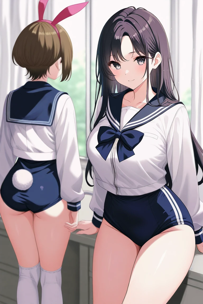 Highest quality, masterpiece, High resolution, ((Perfect hands, Perfect Legs, Perfect Anatomy)), One Girl, ((alone)), whole body, blush, smile, I401KC, Brown Hair, Short ponytail, White shirt, Sleeveless, headgear, Sunburn, Sunburnlines, Sailor shirt, Orange sailor collar, Completely naked, ,((nsfw)), tanned skin, tanlines, spread pussy,