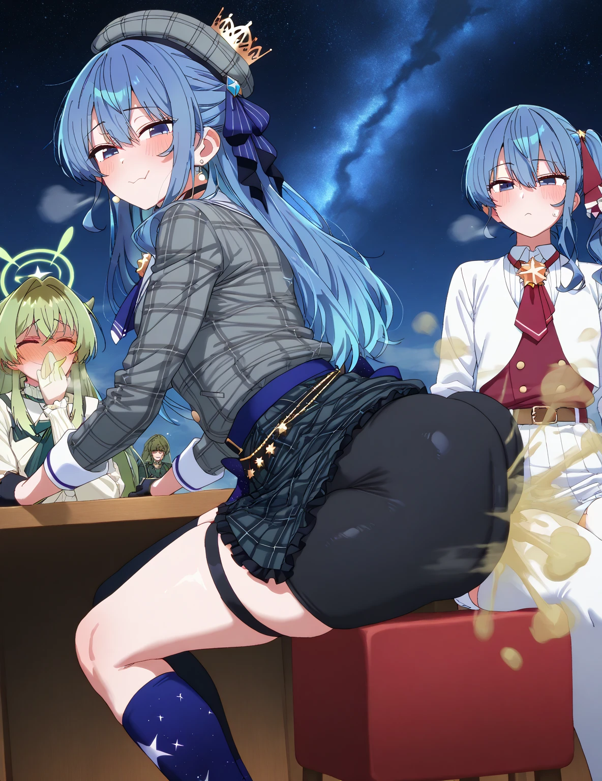 NSFW,(((1girl,1boy,sex from behind,vaginal ))),Mushoku Tensei Style, Roxy Migurdia, bangs, Black Hat,blue eyes, Blue Hair, Braiding, brown Cape, white lace panties,Floating Hair, Hair between the eyes, Have, Long Hair, View your viewers,witch Have, indoor,bedroom,on the bed, break masterpiece ,8k unity wallpaper,anime key visual,highest quality, High resolution, unity 8k wallpaper, (shape:0.8),anime coloring,highly detailed face, detailed eyes,growing eyes,shiny skin,fine skin,white skin,dense skin,detailed hair,highly detailed legs,perfect lighting, Detailed CG, (perfect hands, perfect anatomy),High resolution,(Detailed wear ),slender limbs, delicate curves, dainty hands,figure:0.8,