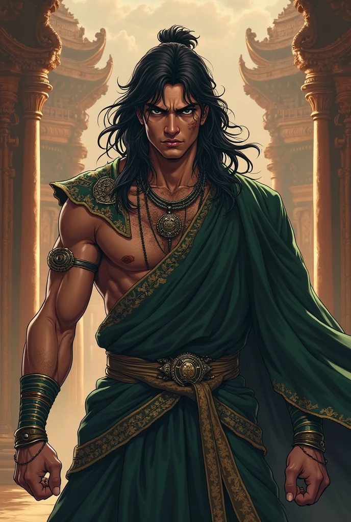 ((Ashwatthama)), mahabharata warrior,(((lord rama))), (man:1.5),1 man,male, muscle, (1boy:1.3), muscle, pectoral, muscular,mature man,((epic warrior lord, ancient indian epic hero)),prince rama, the prince of ayudhya
(macho man:1.2),
(large pectoral:1.4,),(((long hair,black hair,heroic beard))),(((blue_eyes:1.3))),intricate eyes,beautiful detailed eyes,symmetrical eyes,(((lustrous skin:1.5,tanned skin,bright skin: 1.5,skin tanned,shiny skin,very shiny skin,shiny body))),,man chest,handsome face,(((detailed face))),(ABS),
nsfw,
wearing an orange robe,man in an orange suit with a bow, with rudraksh mala, hunter, (orange cloths with heavy jewelry:1.4),((bulge in loincloth)),((wet clothes,intricate outfit,intricate clothes)),
dynamic pose,looking at viewer,angry,centered,scale to fit dimensions,Rule of thirds,
outdoors,(indian palace,indian palace background,pyramids in the background),scenery,(oasis,oasis background),extremely scenery,(puddles everywhere,moss,moss on the background),clouds,indian style,indian castle,lily pads,palms,reeds,(sunset, golden hour),
(Glossy indian ornaments),highres,sharp focus,(ultra detailed,extremely detailed),(photorealistic artwork:1.37),(extremely detailed CG unity 8k wallpaper),(((vibrant colors,vibrant theme))),(intricate),(masterpiece),(best quality),artistic photography,(photography taken by sldr),(intricate background),perfect rendered face,perfect face details,realistic face,photo realistic,((intricate detail)),(((realism))),
