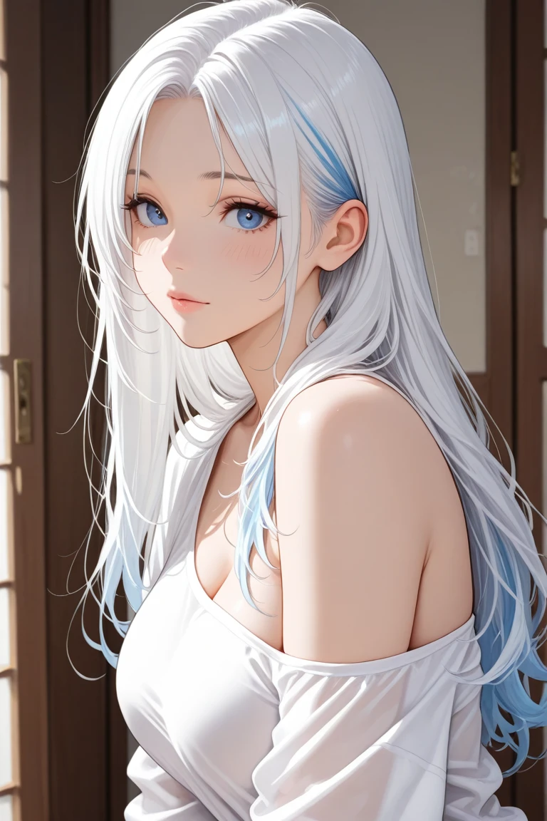 Best Quality, Ultra High Resolution, (Photorealistic: 1.4), Beautiful Eyes, Super Beautiful, Very Long Hair, Beautiful, Sweetheart, Beautiful Soldier, Eyes That Invite Viewer, Lover's Perspective, Inviting Expression, Sexy Smile, Perfect Style, Perfect Balance, Detailed Skin, Naughty Gaze, Naked, platinum blue hair,