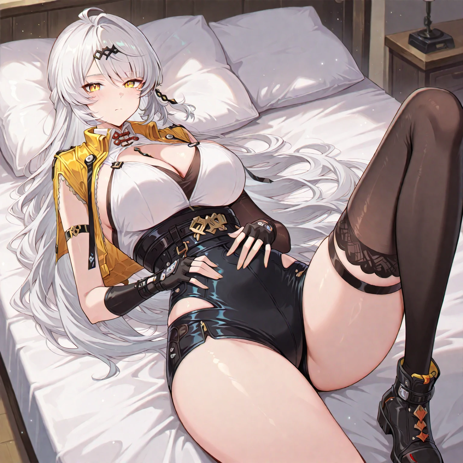 2D Beautiful Girl，Large breasts，Breast curtains，Black tights pubic footjob