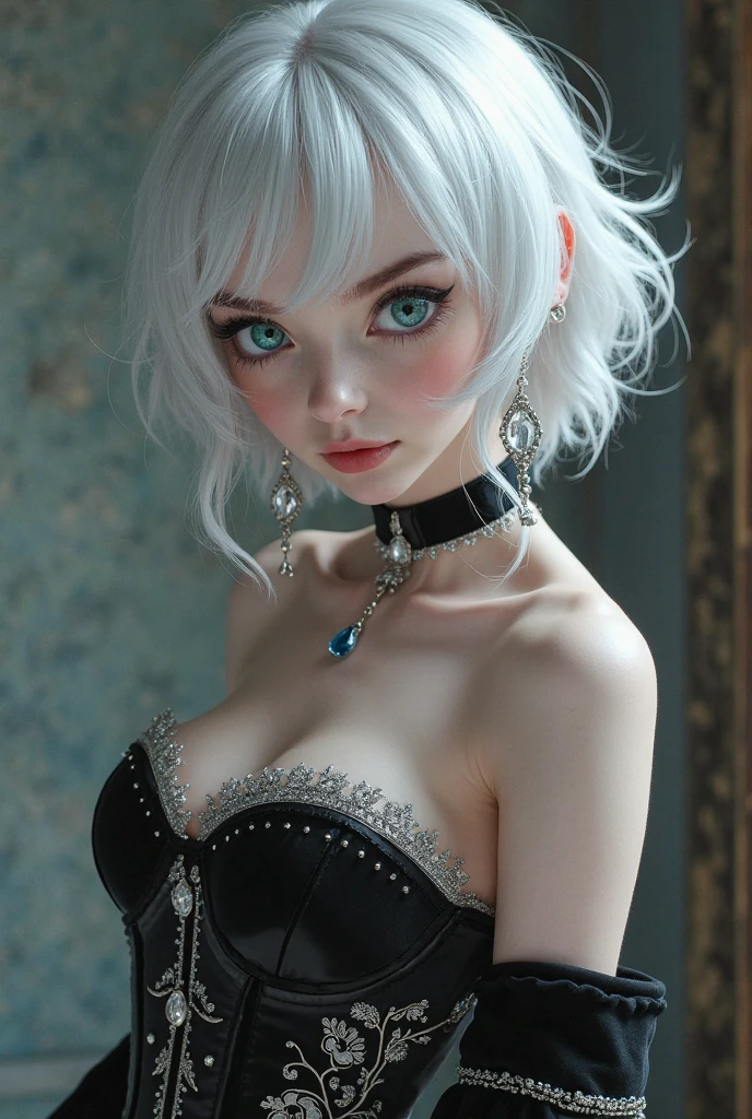(((Surreal))) photo, masterpiece, upscale, (Pale skin), (Ultra-detailed face and eyes.:1.3), 1 girl, aldult, na camiseta, (Eye Makeup, mask) , ((Large, delicate lips)), ((Gray Wavy Hair)), ((Chiolca)) , (Natural breasts), Thin waist. ((Strike a pose)), photo拍摄, studio (Soft lighting), (The game of light and shadow), Depth of Field, Bokeh, (Special attention to leather details.: 1.2), detailed leather texture, Skin pores. (Ventilated frame environment.. Colorful costume: Beautifully, bright, White, Pink), Disaster Recovery, ((Film Grain)), ((Oh my god)), ((Sunlight glare)), ((portrait from waist up, Close to the camera)) , Super Fine, Nude showing breasts perfect breasts fully nude, A large wooden cross casts a shadow behind him.