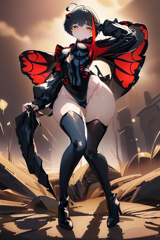 Red skin succubus tiefling, digitigrade legs, full breasts, huge breasts, black horns, wings, huge tail, black leather, crop top, long flowing pelvic curtain, tall, athletic, graceful, thin, long black ponytail. Action scene, whip. Dark scene, explosions, night sky.