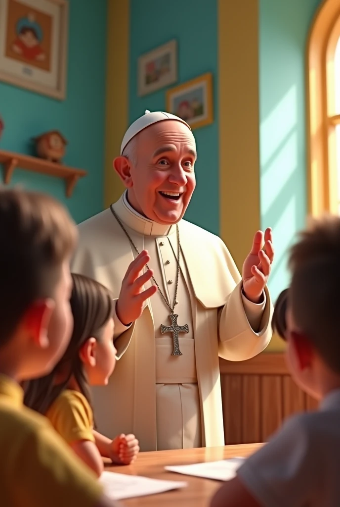 Pope Francis getting high on a crack pipe, surrounded by children, crazy face, very stoned face outside the White House