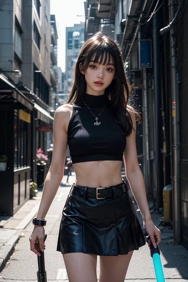 (((best quality))),(((very detailed))),(((masterpiece))),illustration,(1 beautiful girl,alone),((slim,thin)),(( big bust,soft chest)),(crash helmet:1.3),shoulder length straight bob hair,slim 다리,cyberpunk, city streets,(riding a motorcycle:1.3), smooth, (white tank top:1.3),(Gloves:1.2),(black pleated skirt:1.3),(pantyhose:1.3), stylish boots, trust, crystal, dark street,neon lights, skyscrapers, city noise, traffic, Siren, sounds of the city, futuristic, Dystopian societies, technology, fashion, explosive cocktail, style, , modernity, demeanor, soul, anything is possible,((in front,upper body))
