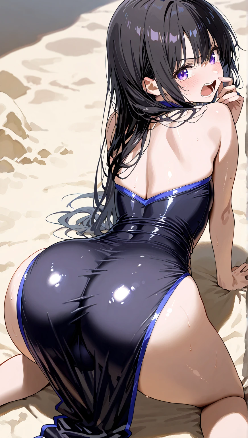 Top quality (8k, high resolution, masterpiece: 1.2), ((Goddess of beauty)), laying in bed, super detailed, anime art style, dynamic angle, photo from behind, style, (swimsuit), Perfect ass, detailed white hair, detailed blue eyes, intricate hairstyle, long hair , slim body, sparkling eyes, youthful, hair accessories, earrings, tight cloths, detailed lighting, bright colors, looking at the viewer, in the center of the image, cowboy shot, ((FOCUS ON ASS))