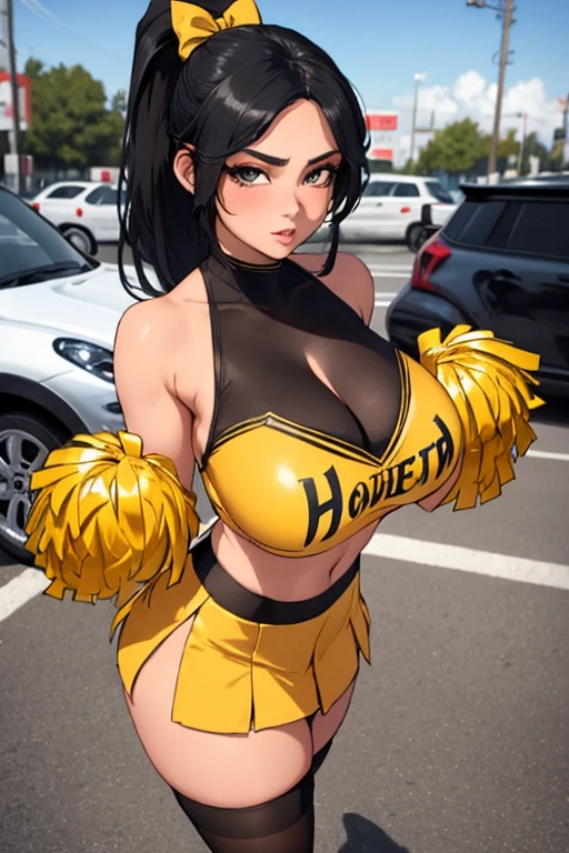 Ultra detailed, ultra quality, perfect quality, 4k, Hd.
busy city, crowd, 1girl, Yellow Cheerleaders costume, masturbation, random hair style, black hair, Multicolored hair, micro skirt, no panties, squirt peeing, exposed, cheering with lewd smiling face, blush face. open leg pose, jump and legs wide open, black thigh-high socks, thigh gap, shiny skin, shiny body, wet body, big areola, thic areola, big breastbreast, mature body.