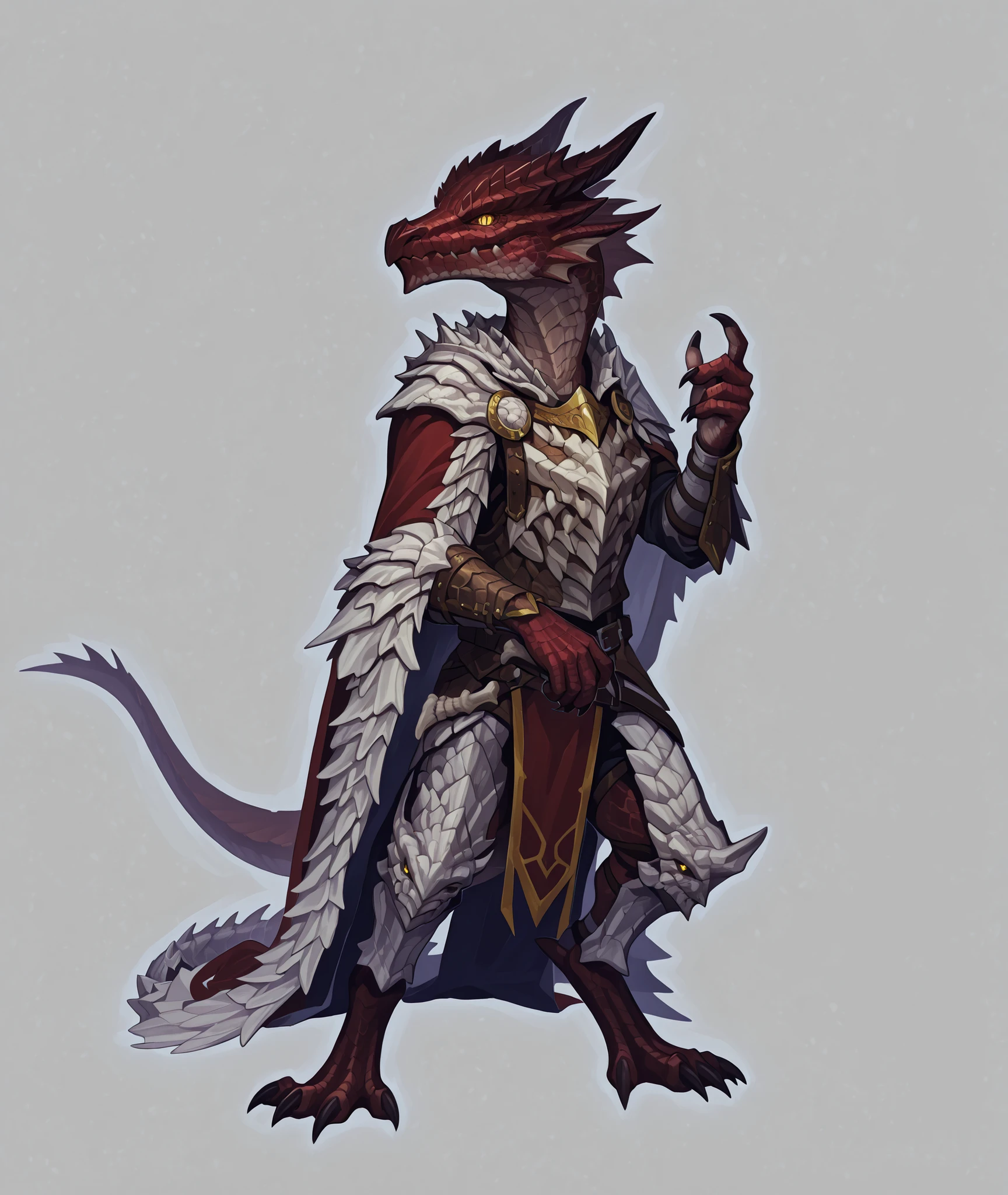 kobold, noble, scaled, reptilian, yellow eyes, bone armor, fatalis, red scales
