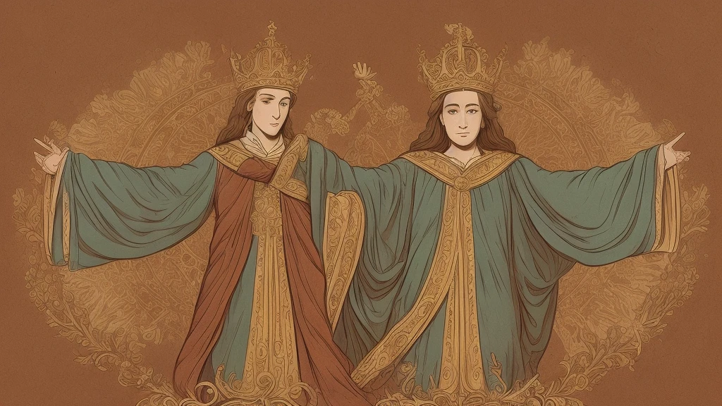 Style: cartoon-style illustration, warm earthy color palette, soft pastel shading, no background; Description: A majestic crown hovers above outstretched hands but remains just out of reach. The crown is ornate gold with subtle cross motifs. The hands, dressed in humble robes, tremble slightly, hinting at unsteadiness.