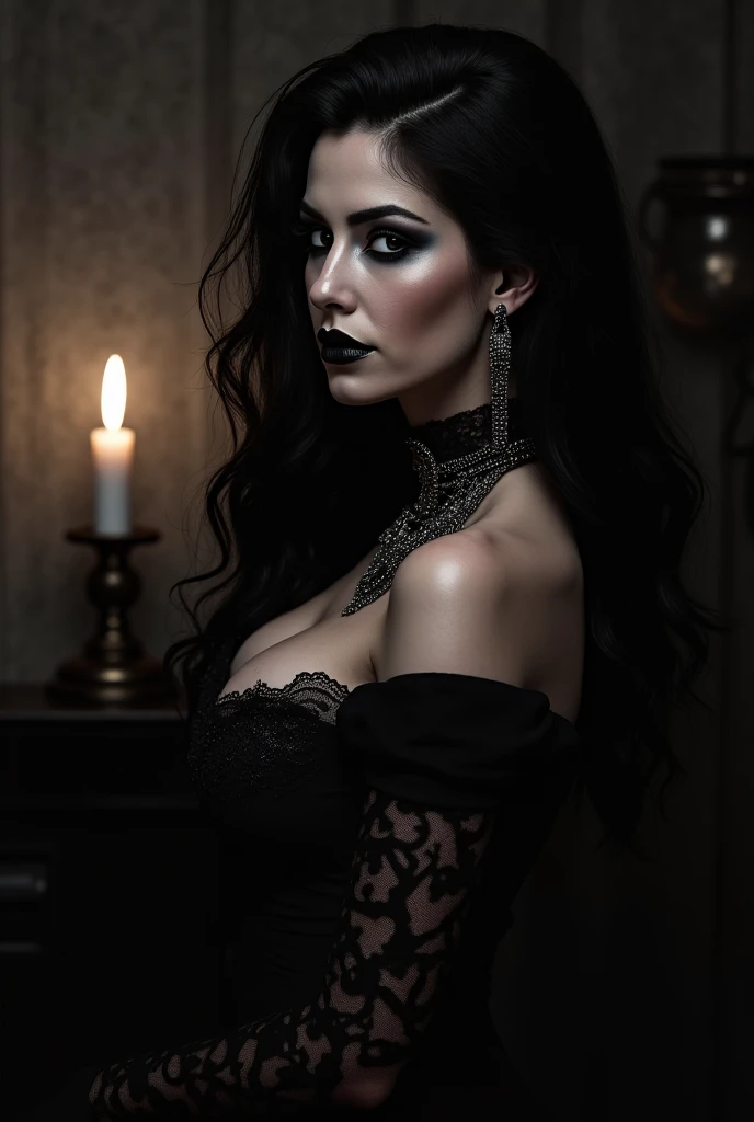 Hot cute curvy goth girl stood looking at me whilst naked