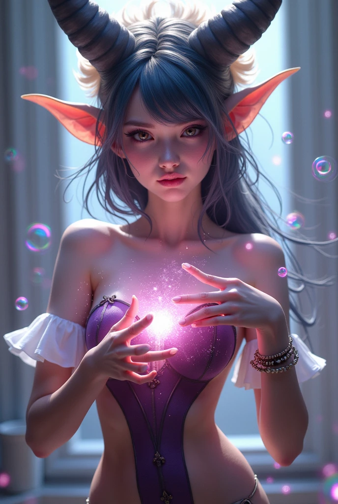 (raw photo:1.2), dreamwave, (aesthetic:0.7), a (frozen:1.1) cosmic rose, the petals glitter with a crystalline shimmer, swirling nebulas, ethereal lighting, purple, nighttime, (beautiful:1.1), darkness,full body,detailed eyes, detailed hands, detailed eyes, elf woman, flowers