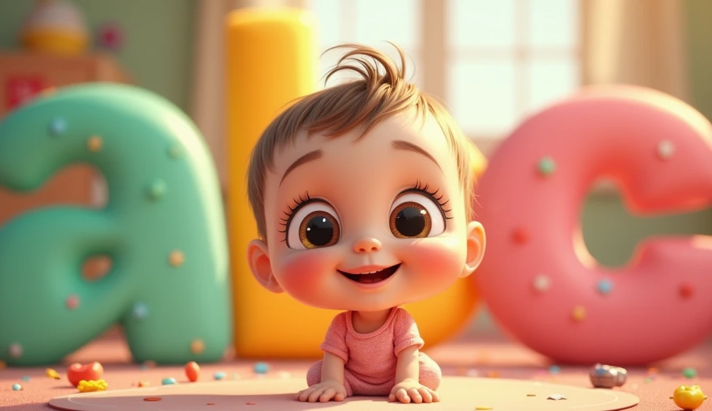 animated hand of a mother wiping the pink drool bib that a baby is wearing and the bib becomes clean