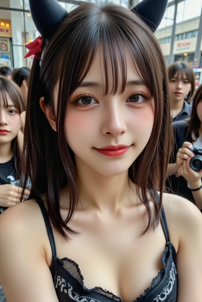 One person、14 years old、Full body photo、Twin tails、slender、woman、White drool coming out of the mouth、smile、Very short hairstyle、 Fair skin, messy hair, super cute、Soft and Face、8K resolution、Surreal、Ultra high definition、 A-cup small breasts（（Highest resolution、8K、masterpiece：1.3））、Ultra-fine face、Ultra Fine Lips、Beautiful Eyes、double eyelid,Red bandeau dress、Thighs、thin,Thighsが見える、Shapely small breasts、