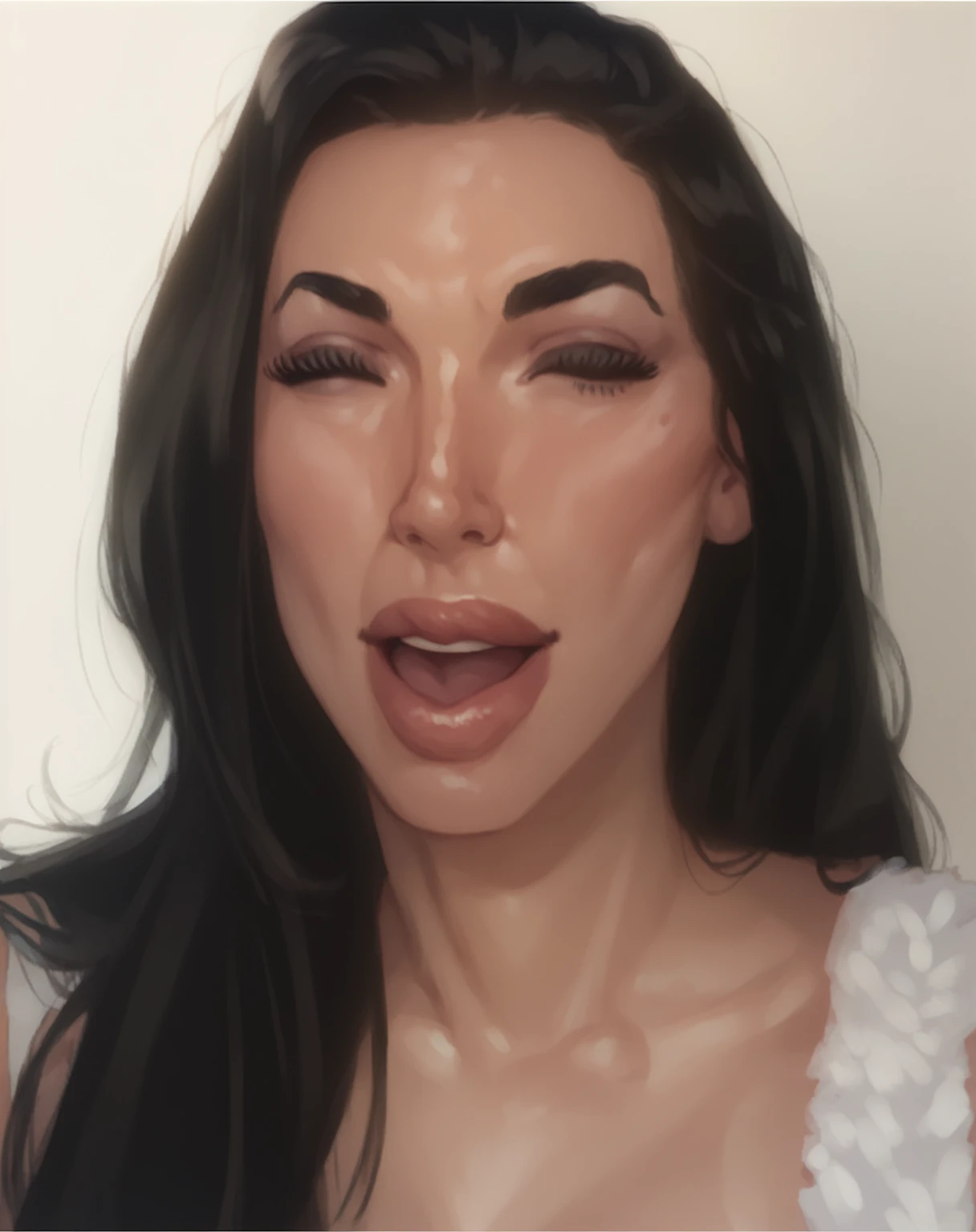 score_9, score_8_up, score_7_up, 1 girl, (dark skinned:1.5), black eyes, black hair, smiling, cum on face, naked