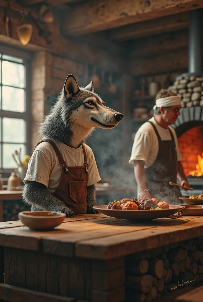 kitchen & dining prints – wolf & bear prints Images... Age anthropomorphic grey wolf in a forest kitchen classroom, wearing an ...