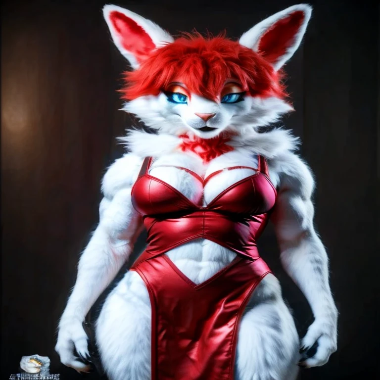 ((highest quality, 32k)), ((masterpiece)), (Familiar), Perfect Face, Fox Girl, Beautiful woman, public, Has a tail, She has a fluffy tail, She has a red fox's tail., She wags her tail, smile, bell collar, She is wearing a pantsuit, Beautiful Hips, Big Breasts, Big tail, A tail sticking out from a pantsuit, she turns around