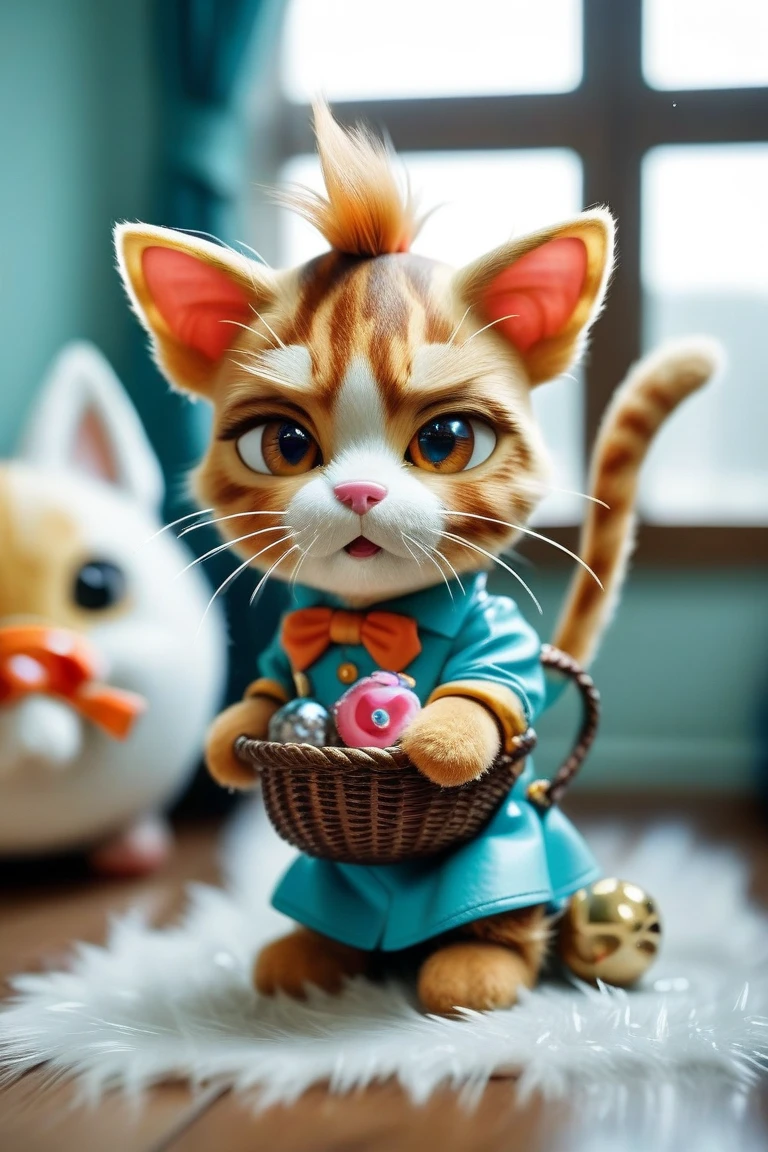 Create a touching photo, that shows a zookeeper in a loving everyday moment with a cute pet, that transforms into a protector. The zookeeper, a young man in a green uniform, kneels in a bright animal shelter room full of toys and baskets. As if it wanted to protect the zookeeper from an invisible danger, While a soft , shimmering aura surrounds it, sees a warm sunset through a window, that bathes the room in golden light, and other animals — a cat and a puppy — watch curiously. The focus is on the delicate magic, the connection between humans and animals and the healing The power of their shared moments.