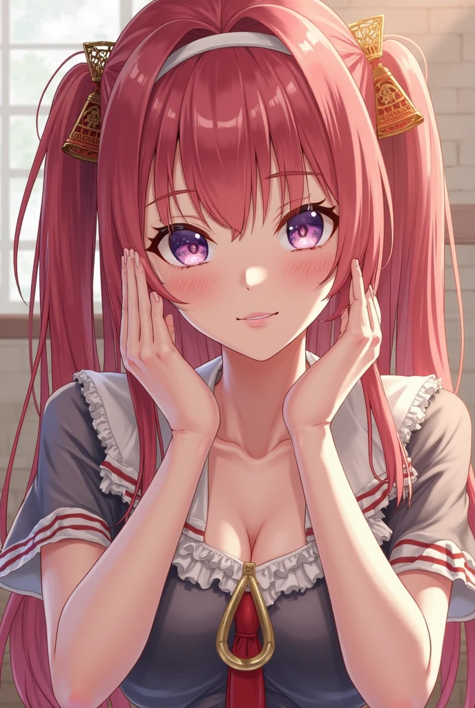 (Highest quality、Masterpiece、Very detailed、4K)、One Woman、high school student、18-year-old、Pink long hair、Star shaped hair clip、(((Nakano May)))