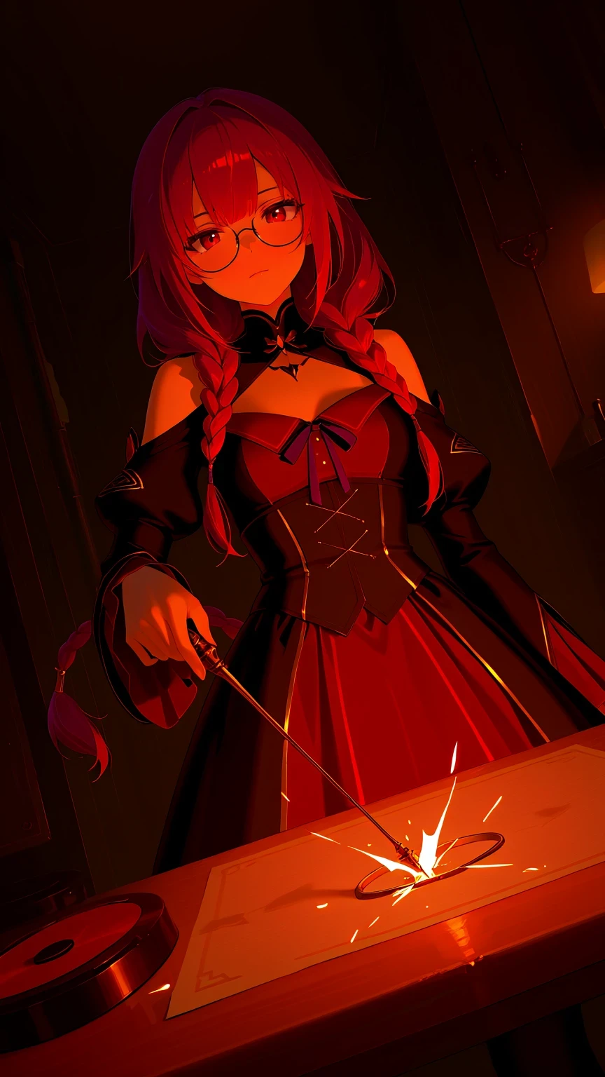 Misalind,Absiah,Relic Restorer,(very aesthetic),one girl,BREAK,highly detailed eyes,Has a Small Wand,Seiken Repair,Relic Collection,Colored Glasses,Bangs, Orange and Edo purple hair,multi colored hair,(Misaligned Neat Old Clothes Girly Outfits),ヘアaccessory,Bon Cubbon,(curvilinear:1.2),BREAK,accessory,Examination Board,braided twin-tail,Vintage Very Small Round Glasses,Alchemy Material, The world is awful,BREAK,(God's miracle masterpiece:1.2,BREAK,最High Quality,High Quality:1.2,perfect anatomy, Unity 8k ),BREAK,shoulder angle,Cinematic Lighting,Light Illuminating a Sparse Face,
