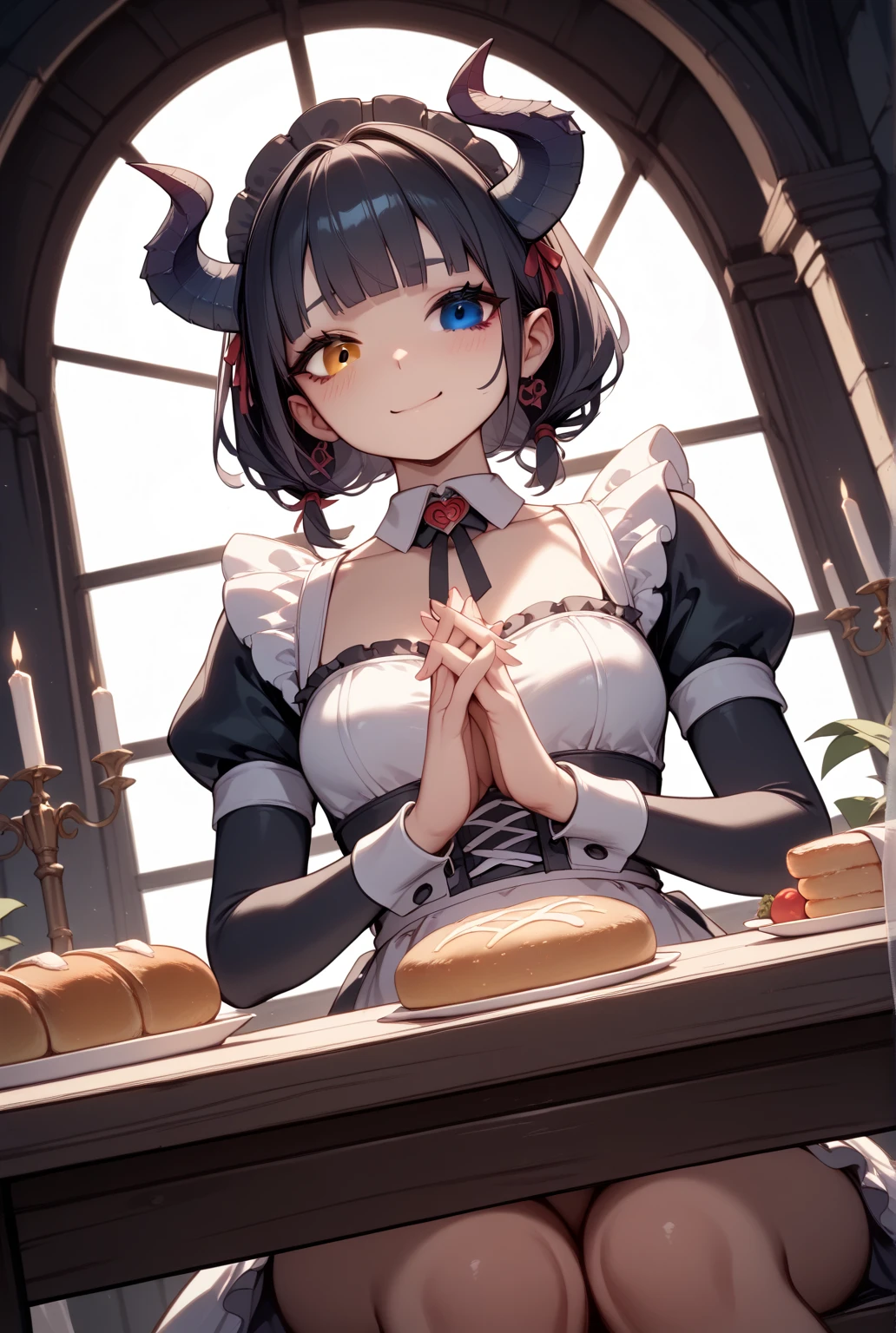 Create an anime character. She is an 18-year-old girl, standing at 157 cm tall. She has a well-proportioned, model-like figure with a youthful face contrasting her mature, beautiful "big sister" body. She has short bobbed hair with see-through bangs, colored white. Her eyes are large, round, and detailed, with sharp eyelashes, displaying charm, sharpness, cunning, and a hint of intimidation. Her eyes are purple with intricate detailing. She has soft, pinchable cheeks with a light pink blush. She has narrow shoulders, a large B cup bust, a slim waist with a slight tummy, wide hips, and thick, shapely thighs with long, beautiful legs.
Her outfit includes an oversized, loose white T-shirt and detailed, well-crafted black shorts. She is a human-owl hybrid, specifically an albino owl. Her personality traits are tsundere, cunning, intelligent, and innocent.
She works as an illustrator, creating highly detailed and luxurious works with sharp details and stunning light and shadow effects. Her works have a "doujin" feel, full-bodied, with simple backgrounds.
The drawing style should be highly detailed and intricate, with clear and refined details, capturing the character's allure and the elegance of her art.
