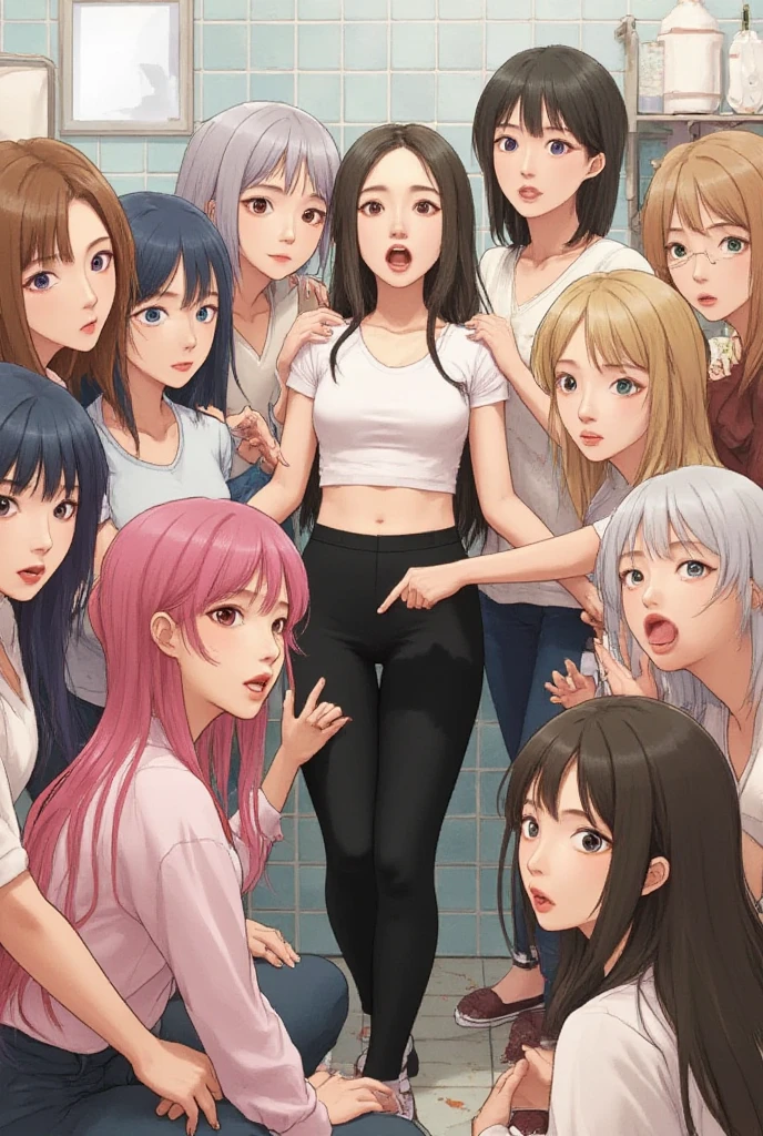 Girl vs. dress room. Change of clothes(profuse sweat). (Filled with steam). (Bulging breasts） .(Forehead).(4+Girls:1.5), masuter piece, Textured skin,high resolution, hyper HD, of the highest quality, Very detailed, Professional lighting, of the highest quality, Best quality, acurate, Anatomically correct, Textured skin, Super detail, High details, High quality, Best quality,barechested、teaxs