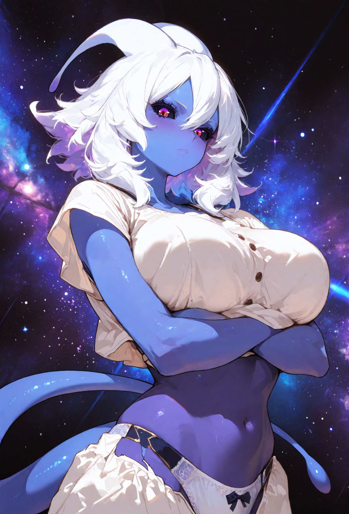 ((masterpiece, best quality;1.3)), ultra detailed, detailed background, 1girl, solo, smile, bodysuit,nejire hado, looking at viewer, large breast,blue suits,, ((completely nude)), ((breasts and areolas exposed)), ((vagina and clitoris and vulva exposed)),
school background, zero gravity,realistic, galaxy, space, flying