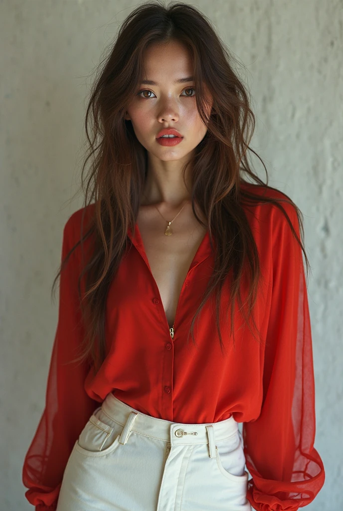 visage, long_cheveux, magnifique, Fille de la ville, clivage, occidental, chemise rouge et mini jupe , fille chaude, sitting on the sofa (Masterpiece), Best quality, High resolution, Extremely detailed, Interior background, profondeur de champ, lighting cinematic,