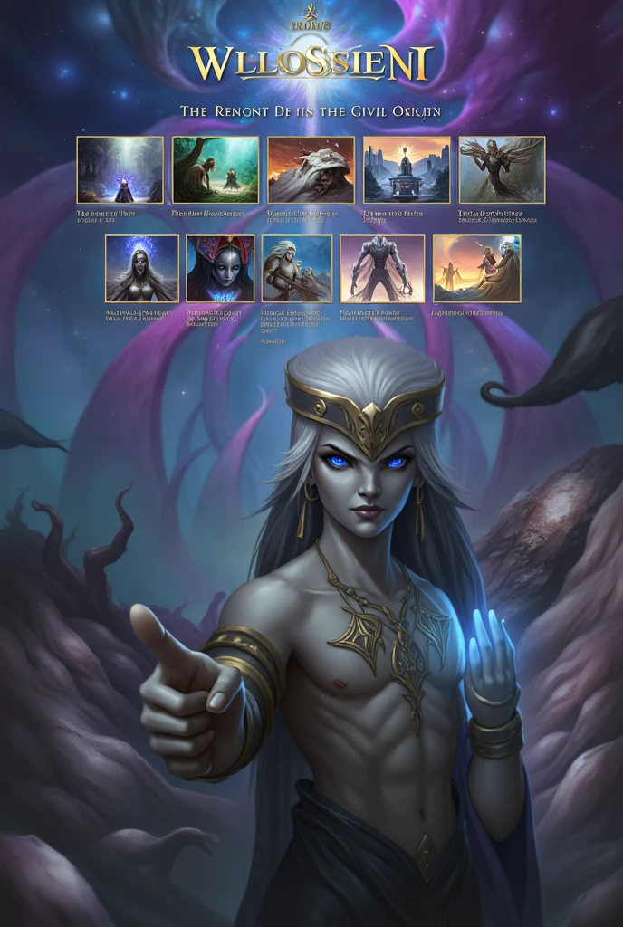 "an elongated blue headed male exotic alien Arcturian Blue Ether Tall and slender, with an elongated light head, olhos grandes , corpo esguio, Little nose wearing a realistic futuristic alien costume with a golden crown with a golden circle and a 6-pointed star in the middle, symbol of the Intergalactic Confederation. Ele entra em uma nave estelar. Her skin is blue Navi, And he has futuristic alien features, including a large almond pupil. The alien is hyper-detailed, com tons azul navi, and possesses an Ete-Grey alien and space appearance. It's a portrait of a humanoid alien, An affectionate long-headed hybrid alien, com detalhes borrados do navio futurista."
