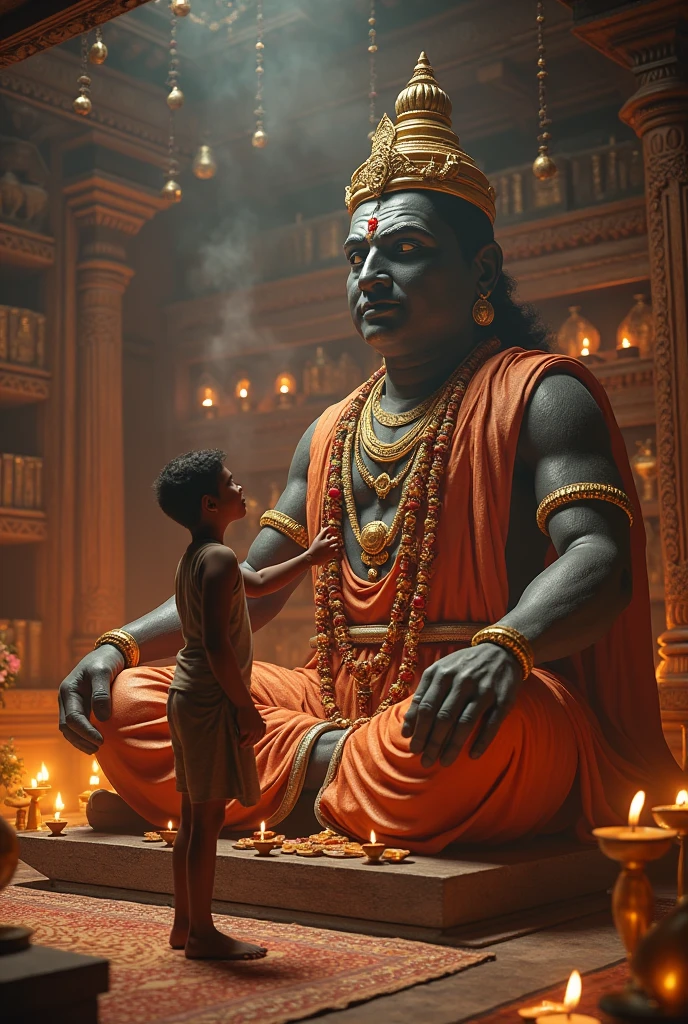 A historical shiv temple where a little son of bharman is hugging shivaling of god shiva