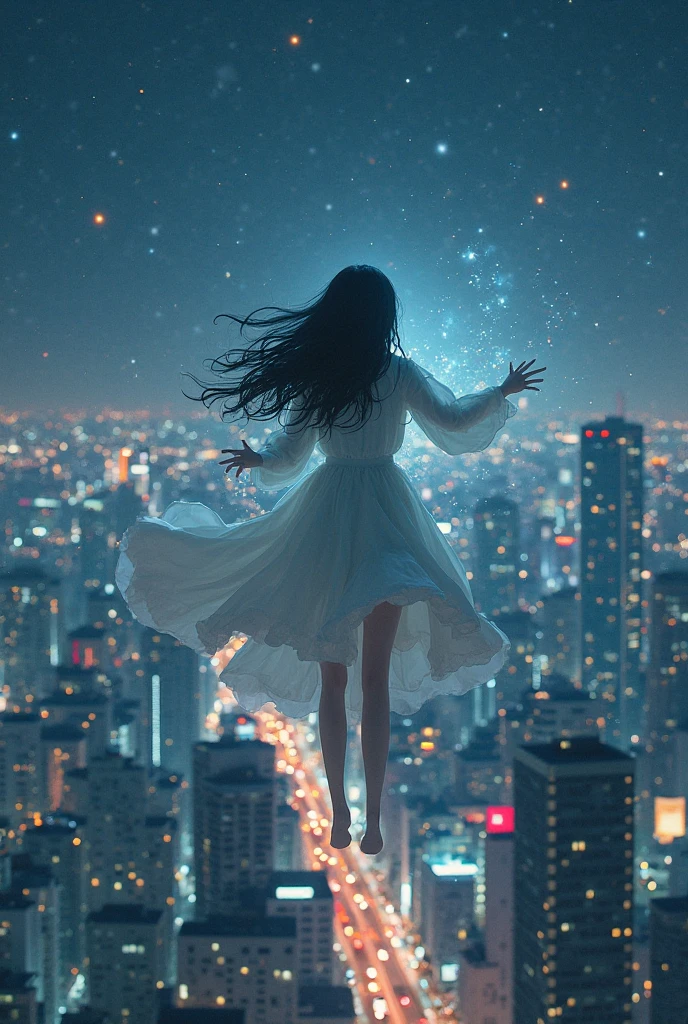 cinematic film still <lora:FF-Style-Astigmatism-0.2.LORA:1.2> astigmatism Style, night lights, [ (art by Walter Launt Palmer:0.8) | Thomas Cole], masterwork epic Oil painting, ripped (lights:1.1) Sentinel, masterpiece, Jumping, Asian hair styled as Curtain bangs, Wide view, Orientalism Art, F/14, beautiful, astigmatism . shallow depth of field, vignette, highly detailed, high budget, bokeh, cinemascope, moody, epic, gorgeous, film grain, grainy