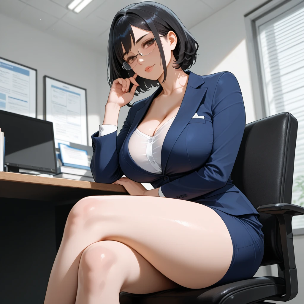 purple short hair Glasses Navy Blue School Swimsuit blue stockings (lanyard id card) 50 years old red rouge plump lips round face Plump (eyecontact) ((A sexy perverted mature woman sitting on a computer desk in the office, pressing her steamy soles against my face, seen from below.)) Beautiful soles toes Sweaty and erotic body Photographed from a low angle masterpiece 8k ((Depicted from a low perspective, as if seen from directly below.)) (Cheeky sexy perverted MILF tries to step on my face with her patent booted feet) ((Sole over stuffy, stinky stockings))