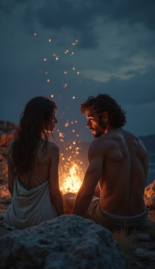 a couple having passionate sex in a dark ancient cave, the guy pressing the girl against the rough rock wall, fucking her hard, she has a face of intense pleasure, extremely detailed, high resolution, photorealistic, chiaroscuro lighting, dramatic shadows, warm color tones, lush textures, masterpiece