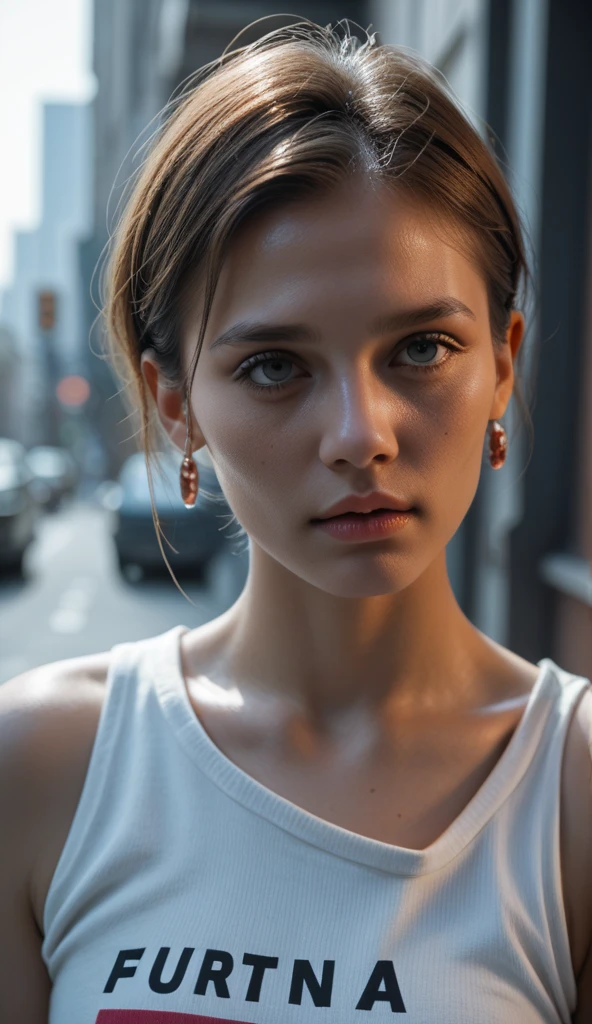 photo of (br1ana3v1gan-135:0.99), a beautiful woman, perfect hair, (modern photo, Coral Pink short jumpsuit), closeup portrait, 85mm, (analog, cinematic, film grain:1.3), (plain Road Sign Yellow background:1.2), detailed eyes, (seductive), (epicPhoto), (looking at viewer), earrings, painted lips, (cinematic shot:1.3)