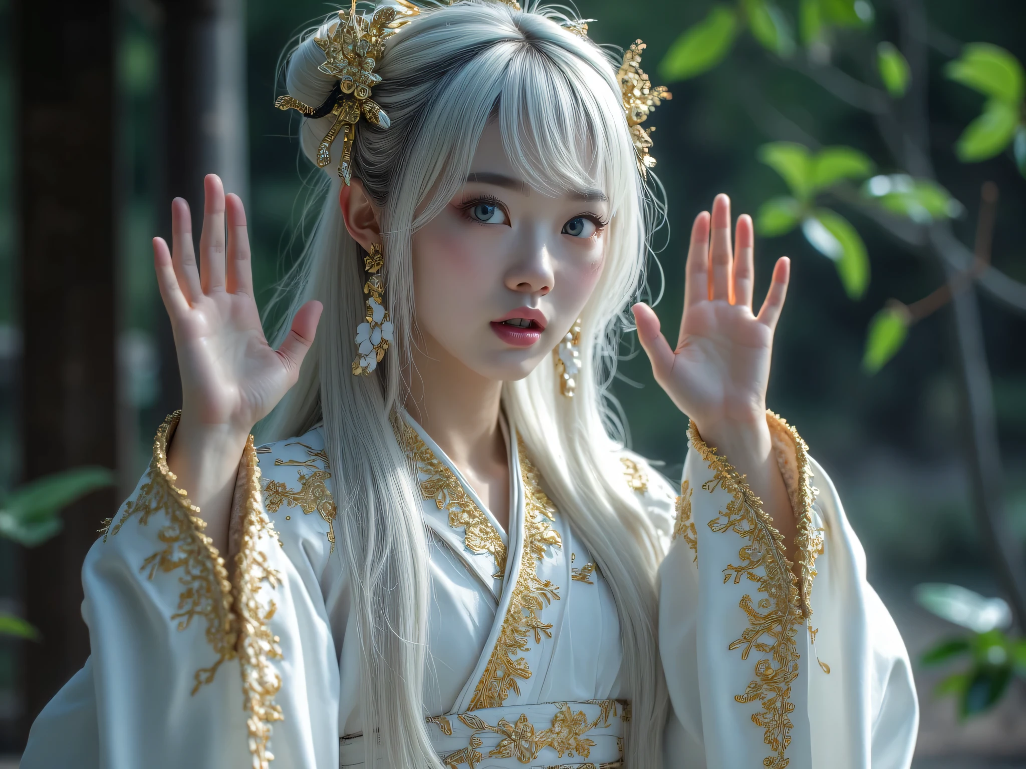 Here is the English prompt for generating an image as you described:
"Create an image of a with white hair, resembling a Zashiki-warashi, exuding a charming and luxurious aura. The should have a joyful, radiant smile, evoking a sense of good fortune and prosperity."
If you need further modifications or details, feel free to let me know! Certainly! Here's the revised prompt with additional details about golden elements and decorations:
"Create an image of a with white hair, resembling a Zashiki-warashi, exuding a charming and luxurious aura. The should have a joyful, radiant smile, evoking a sense of good fortune and prosperity. Incorporate golden elements and decorations into the image to enhance the feeling of opulence and positive energy."