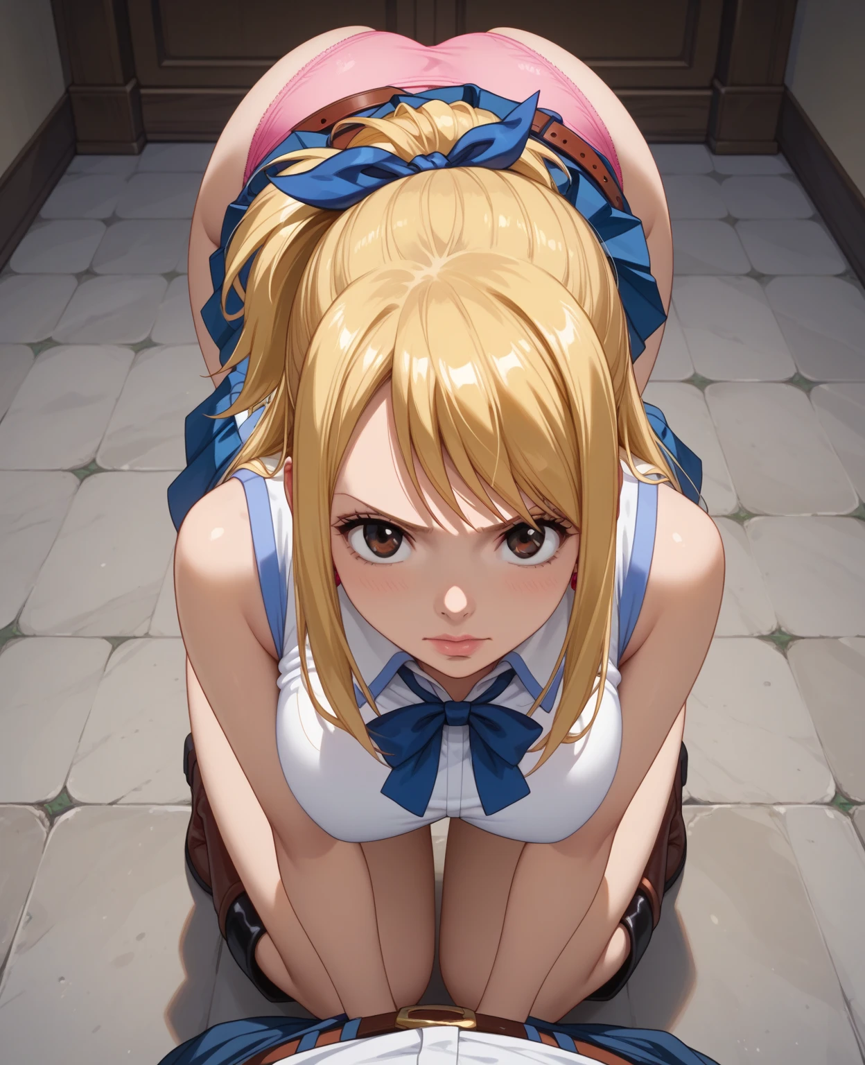 (((s,))) (((children,))) lolicon bod((Perfect body,))((Super beautiful,))((High quality,)), (sweaty,) (wet all over,) blush,saliva, steam,((((all Yellow color magical girl costume)))),collar,nsfw,nipple,((Doggy style,)) (sex,)((back view,pov,Viewer's perspective)),She grits her teeth and with an disgust,,pussy,Crying,tears,Yellow hair,Yellow eyes,Two side up hair, half twin,blunt bangs,((A large amount of semen is overflowing from the crotch)),The beautiful girl has her back turned and her butt sticking out,(man is grasping a girl's buttocks),open mouth,tongue out,