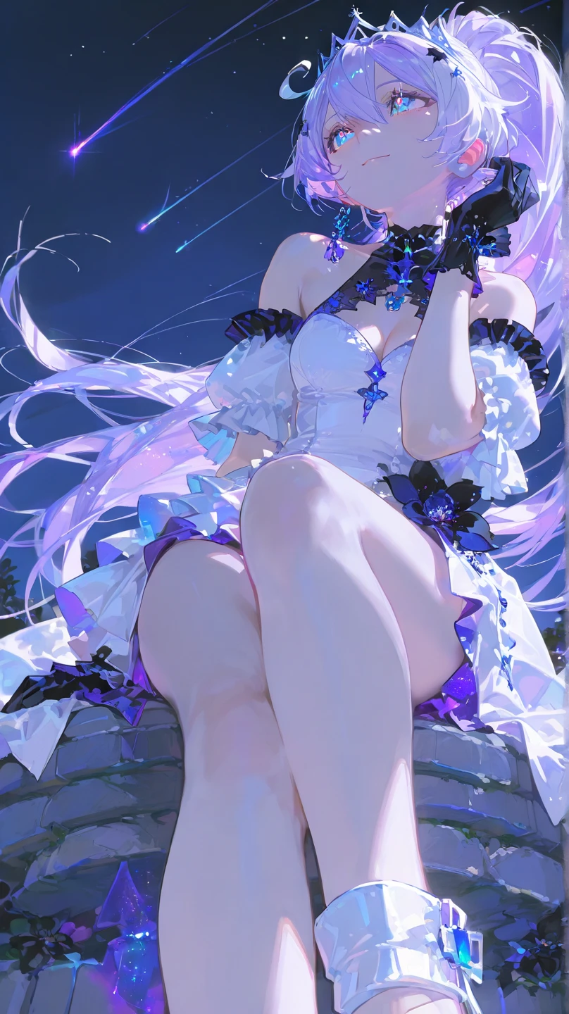 (((1 demon woman))), ((detailed blue eyes)), ((long silver hair)), perfectly drawn body, seductive smile, narmaya, perfect , rear view, backside view, best quality, masterpiece, ultra-detailed