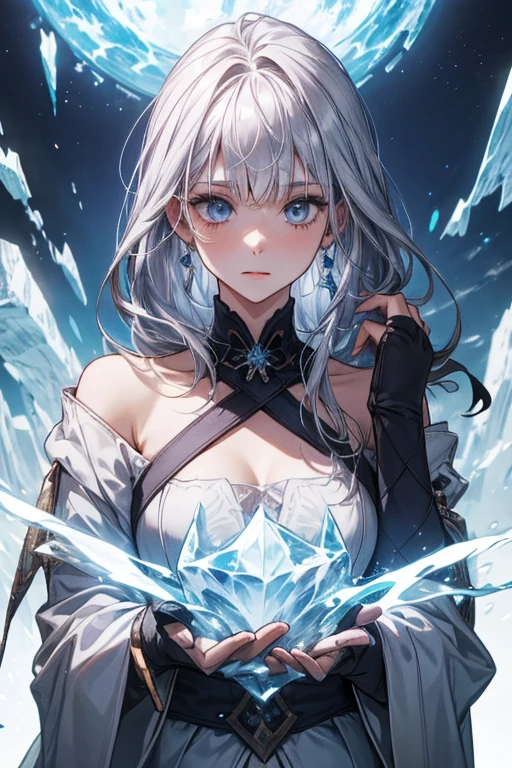 ((mejor calidad)), ((obra maestra)), (detallado), 1 chica、alto detalle (heterochromia iris,ojos brillantes, ojo rojo, ojo azul)、esbelto、(1 chica:1.2)、(hortensia azul、Film concept art、dynamic angle:1.3). Mirada seria. Ropa de invierno. Ropa invierno. Cabello corto. Ice Katana. Cold. Busto medio.  Ojo rojo. Ojo azul. 