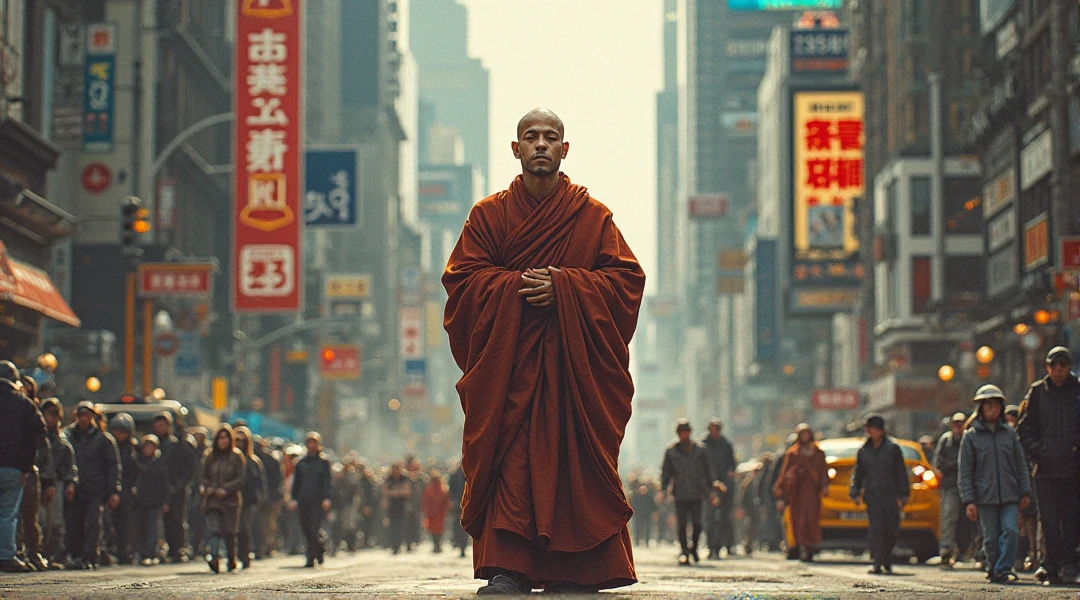 cyberpunk, monk, chillin in the city