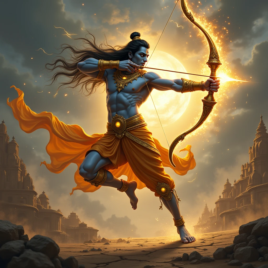 Bhagwan Shri Ram dhanus ban se ek rakshas ko maar rahe he