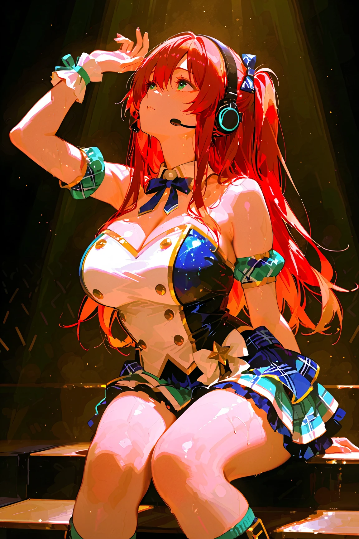 sunset shimmer, tiny bikini, dancing, inside a cage, on a stage in a nightclub, neon lights, smiling, erotic